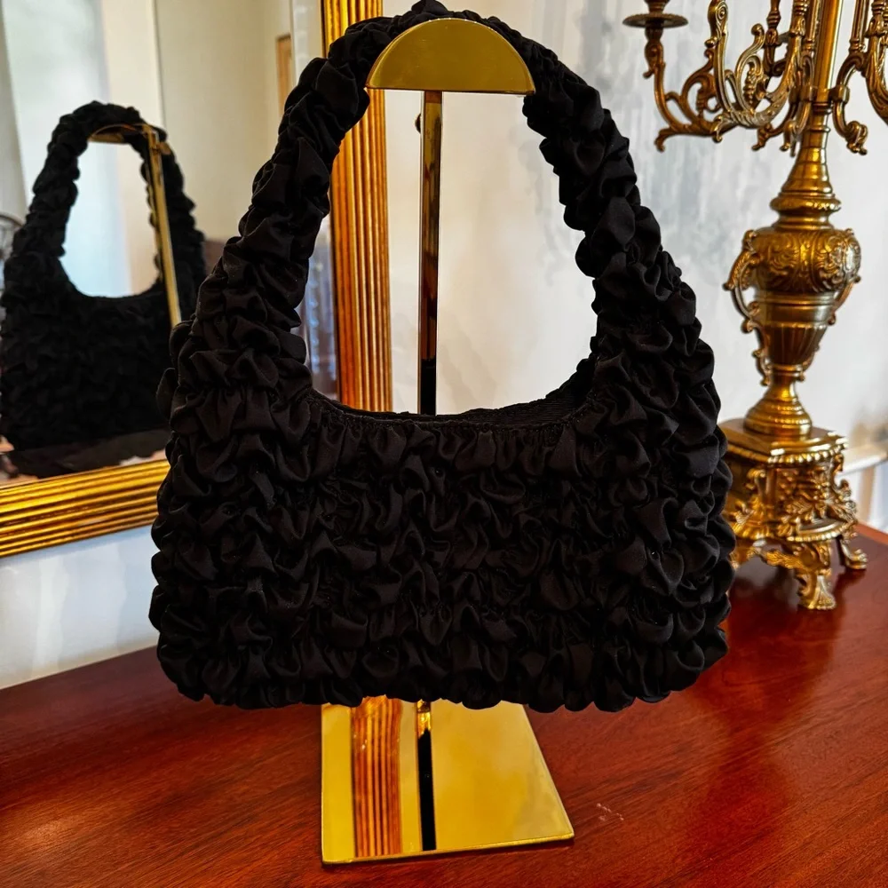 NWT Loeffler Randall Syd Black Smocked Mini Hobo Bag